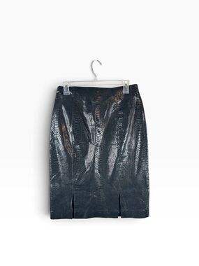 Thalian Black 100% Genuine Leather Snakeskin Pencil Skirt Size 2 Python Embossed